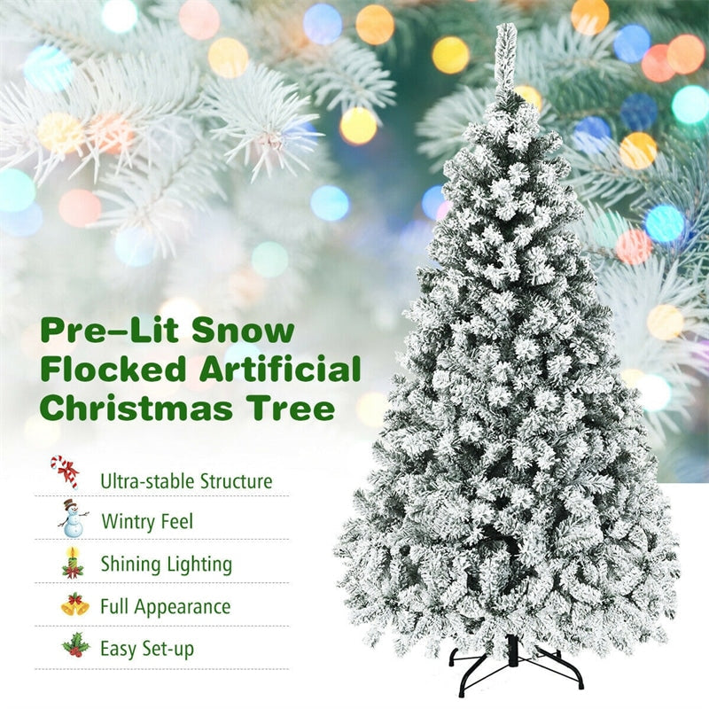 Pre-Lit PVC Snow Flocked Artificial Christmas Tree with LED Lights