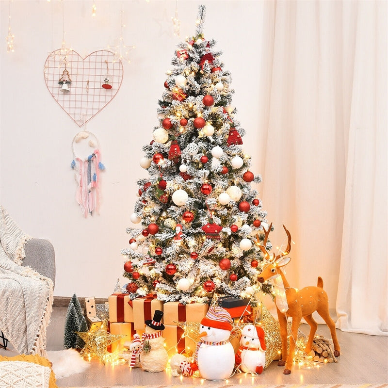 Pre-Lit PVC Snow Flocked Artificial Christmas Tree with LED Lights