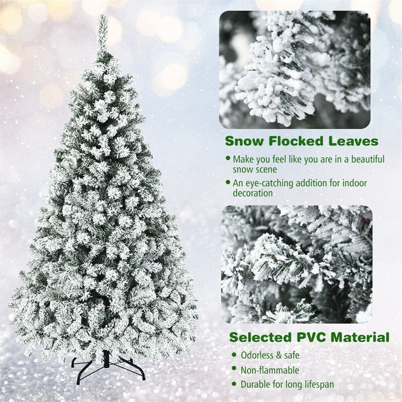 Pre-Lit PVC Snow Flocked Artificial Christmas Tree with LED Lights