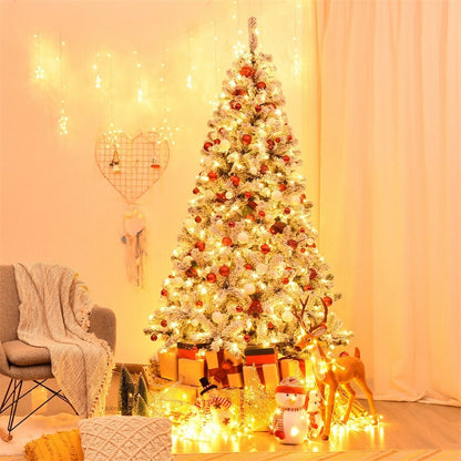 Pre-Lit PVC Snow Flocked Artificial Christmas Tree with LED Lights