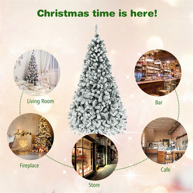 Pre-Lit PVC Snow Flocked Artificial Christmas Tree with LED Lights