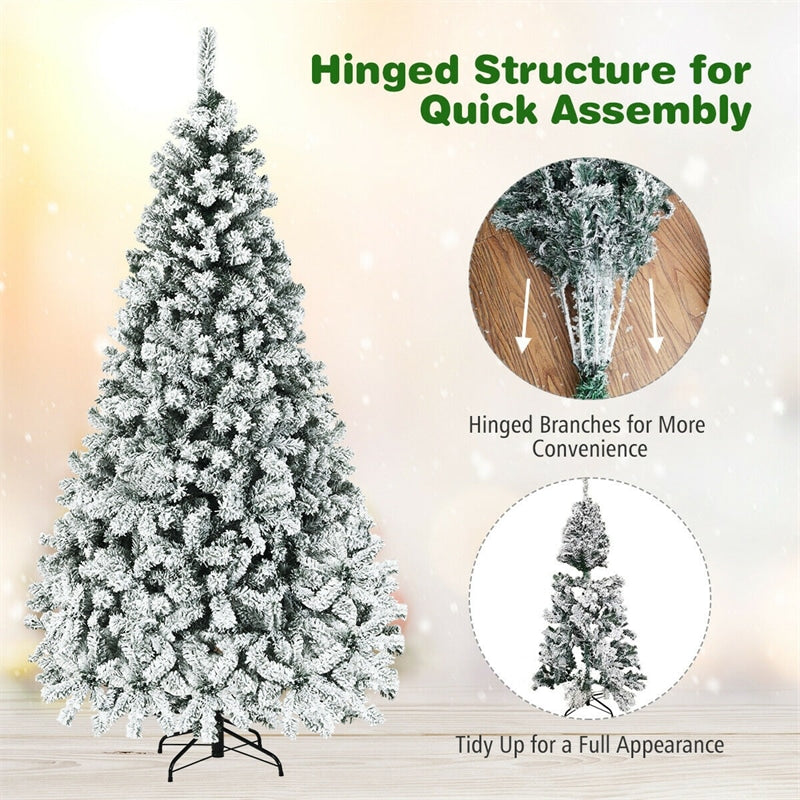 Pre-Lit PVC Snow Flocked Artificial Christmas Tree with LED Lights