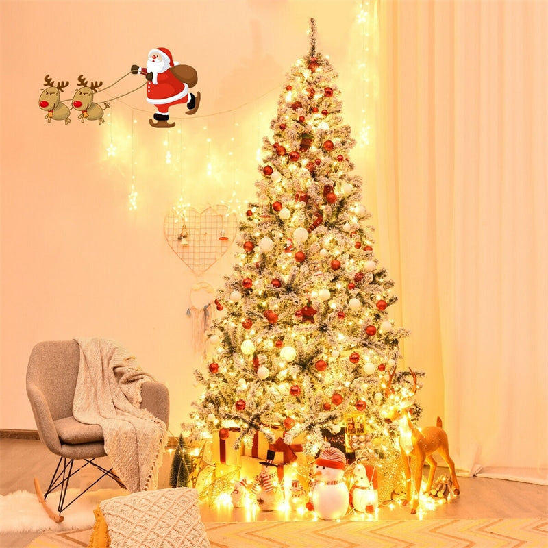 Pre-Lit PVC Snow Flocked Artificial Christmas Tree with LED Lights