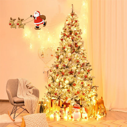 Pre-Lit PVC Snow Flocked Artificial Christmas Tree with LED Lights