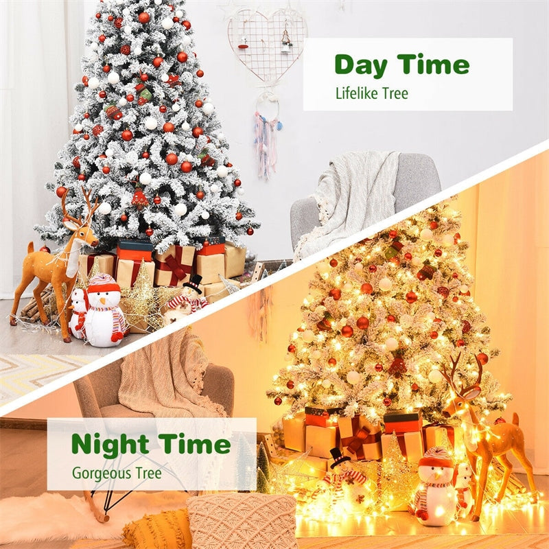 Pre-Lit PVC Snow Flocked Artificial Christmas Tree with LED Lights