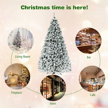 Pre-Lit PVC Snow Flocked Artificial Christmas Tree with LED Lights