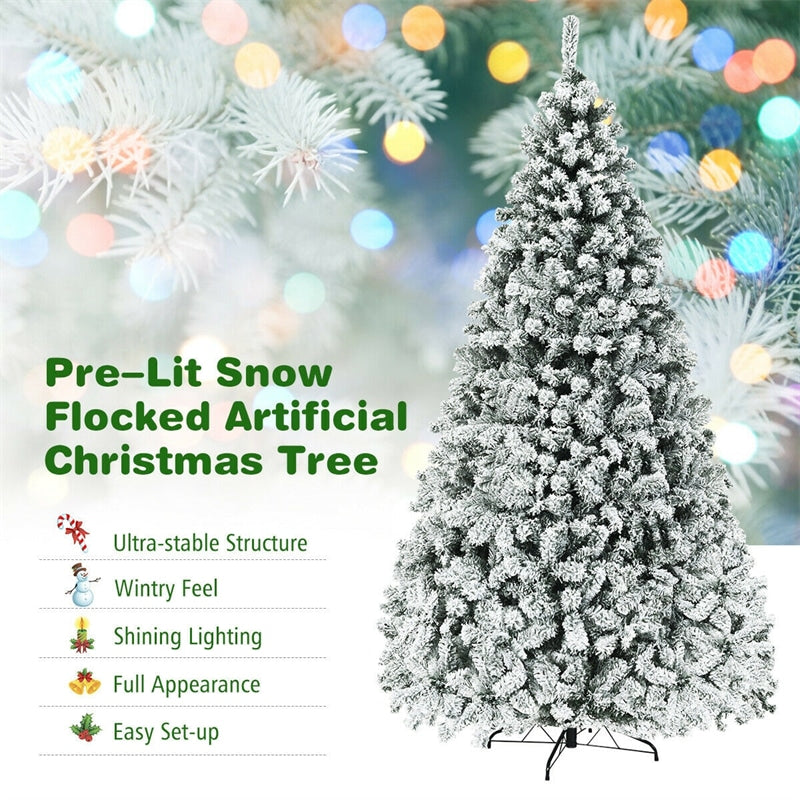 Pre-Lit PVC Snow Flocked Artificial Christmas Tree with LED Lights