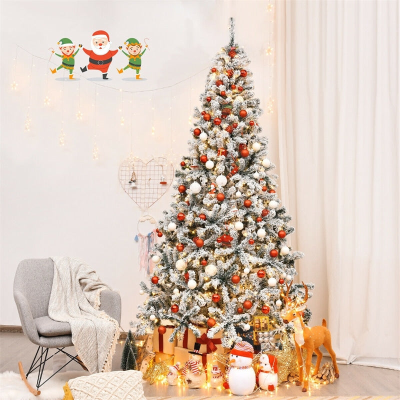 Pre-Lit PVC Snow Flocked Artificial Christmas Tree with LED Lights