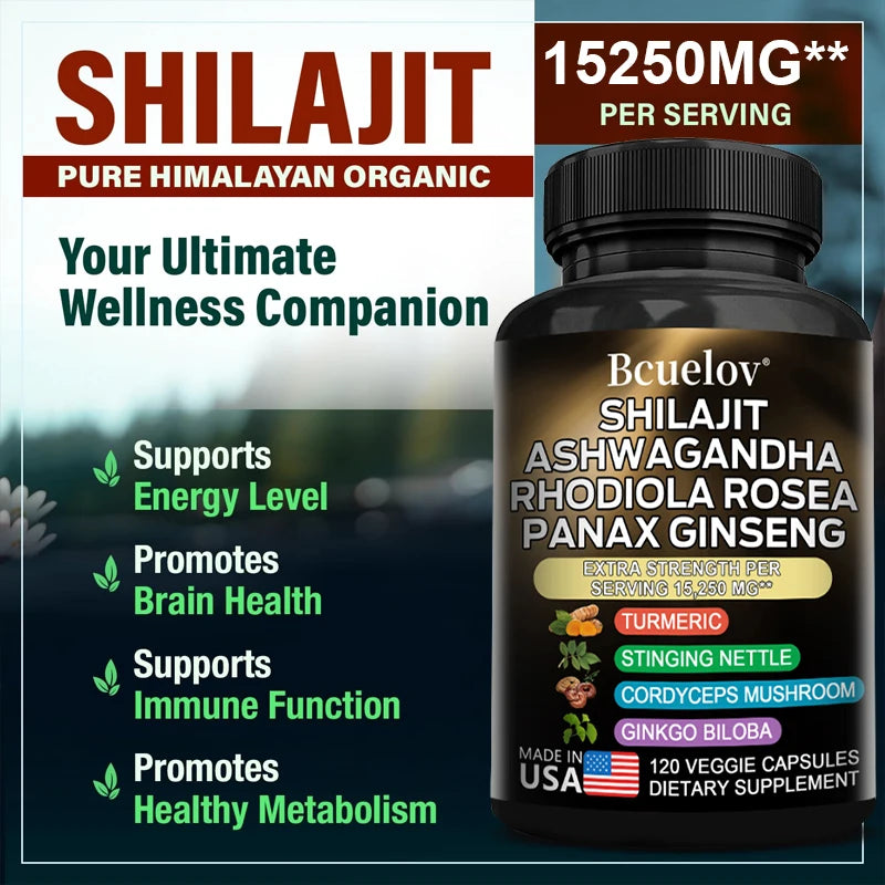 BioBoost- Shilajit Resin Himalaya Capsules - 15250 mg - Combination of Ashwagandha, Ginseng, Cordyceps, Ginkgo, Turmeric