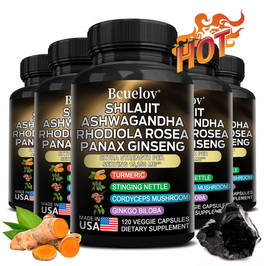 BioBoost- Shilajit Resin Himalaya Capsules - 15250 mg - Combination of Ashwagandha, Ginseng, Cordyceps, Ginkgo, Turmeric