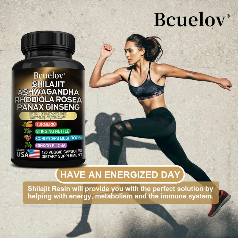 BioBoost- Shilajit Resin Himalaya Capsules - 15250 mg - Combination of Ashwagandha, Ginseng, Cordyceps, Ginkgo, Turmeric