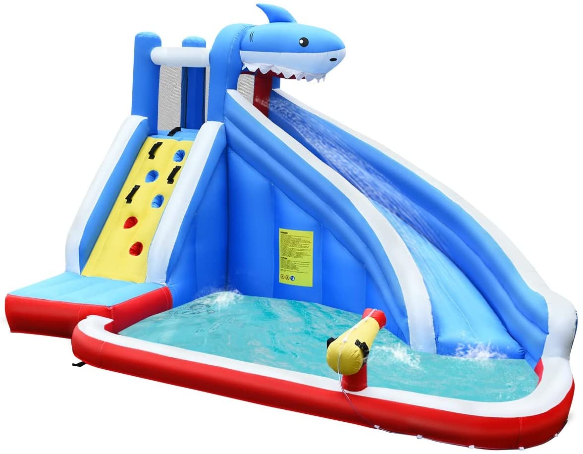 Shark Water Slide Kid's Inflatable Castle with Climb Wall