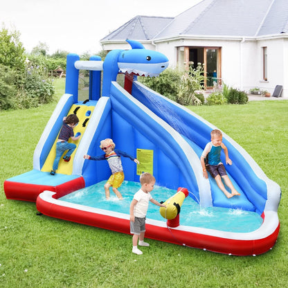 Shark Water Slide Kid's Inflatable Castle with Climb Wall