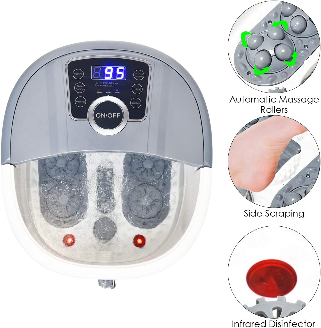 Shiatsu Portable Foot Spa Bath Massager with Heat and Motorized Rollers