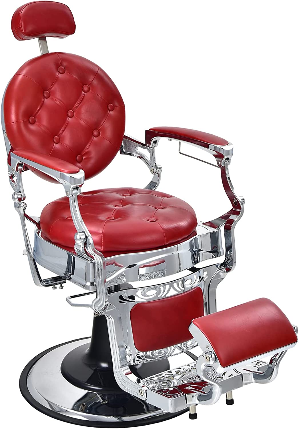 Vintage Barber Chair 360° Swivel Reclining Chair Makeup Hair Salon Chairs with Adjustable Height and Detachable Headrest