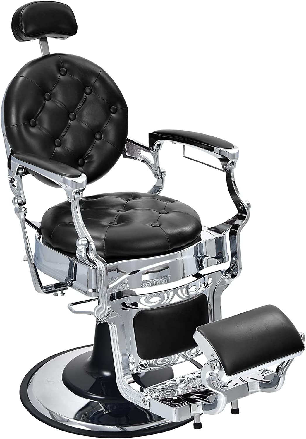 Vintage Barber Chair 360° Swivel Reclining Chair Makeup Hair Salon Chairs with Adjustable Height and Detachable Headrest