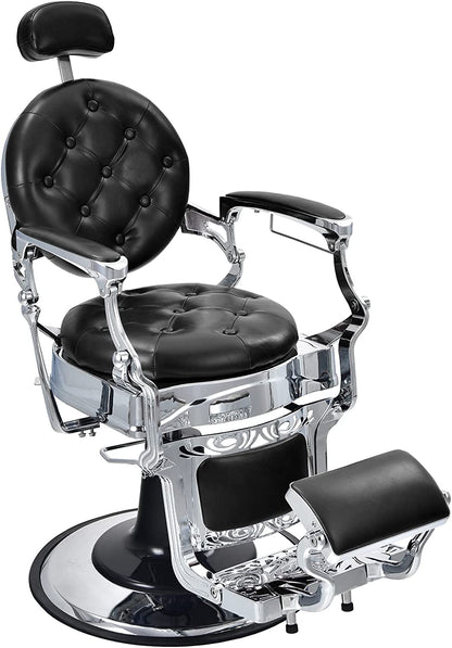 Vintage Barber Chair 360° Swivel Reclining Chair Makeup Hair Salon Chairs with Adjustable Height and Detachable Headrest