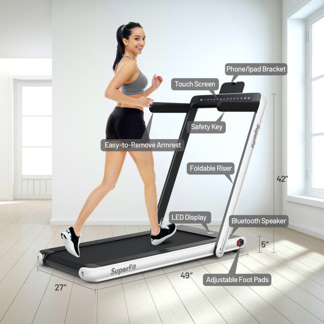 2-in-1 Electric Treadmill 2.25HP Folding Running Machine with Dual Display and Remote Controller