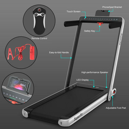 2-in-1 Electric Treadmill 2.25HP Folding Running Machine with Dual Display and Remote Controller