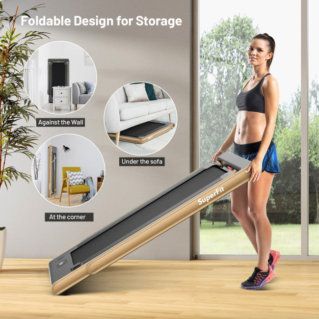 2-in-1 Electric Treadmill 2.25HP Folding Running Machine with Dual Display and Remote Controller