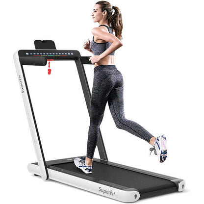 2-in-1 Electric Treadmill 2.25HP Folding Running Machine with Dual Display and Remote Controller