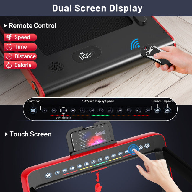 2-in-1 Electric Treadmill 2.25HP Folding Running Machine with Dual Display and Remote Controller