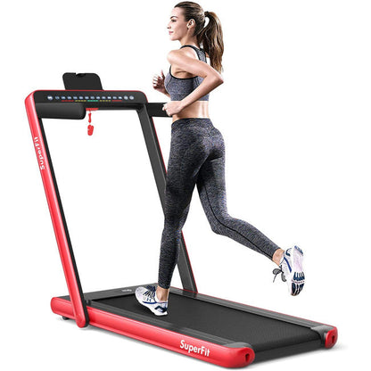 2-in-1 Electric Treadmill 2.25HP Folding Running Machine with Dual Display and Remote Controller