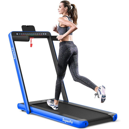 2-in-1 Electric Treadmill 2.25HP Folding Running Machine with Dual Display and Remote Controller