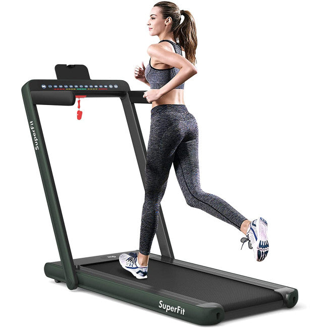 2-in-1 Electric Treadmill 2.25HP Folding Running Machine with Dual Display and Remote Controller