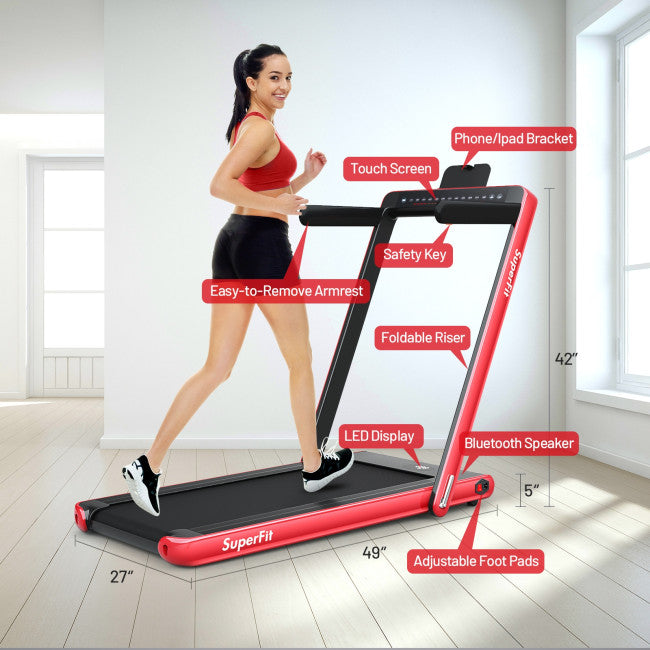 2-in-1 Electric Treadmill 2.25HP Folding Running Machine with Dual Display and Remote Controller