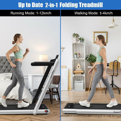 2-in-1 Electric Treadmill 2.25HP Folding Running Machine with Dual Display and Remote Controller