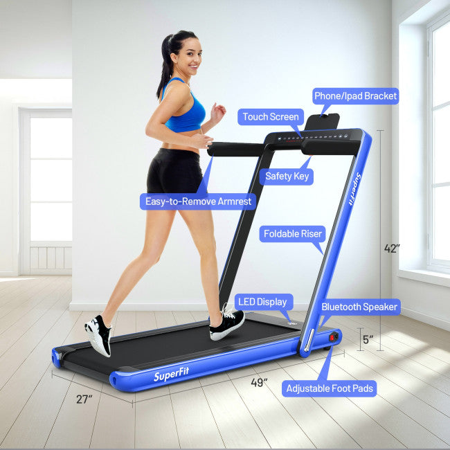 2-in-1 Electric Treadmill 2.25HP Folding Running Machine with Dual Display and Remote Controller