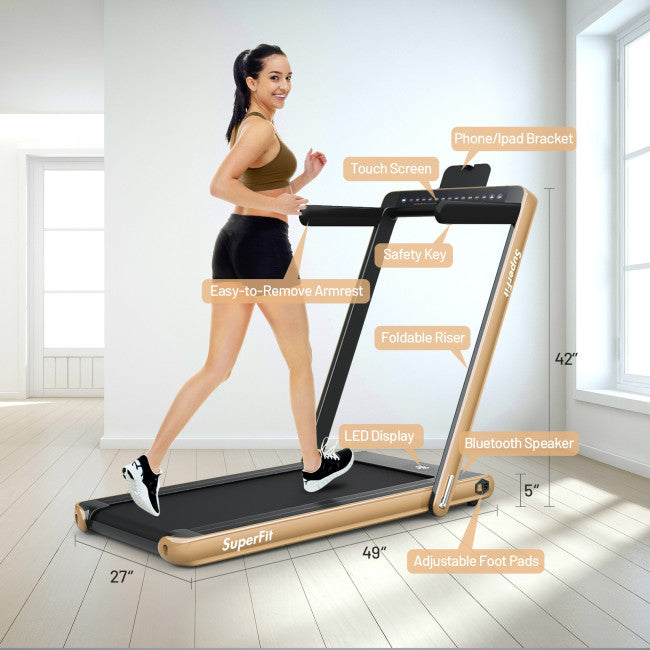 2-in-1 Electric Treadmill 2.25HP Folding Running Machine with Dual Display and Remote Controller