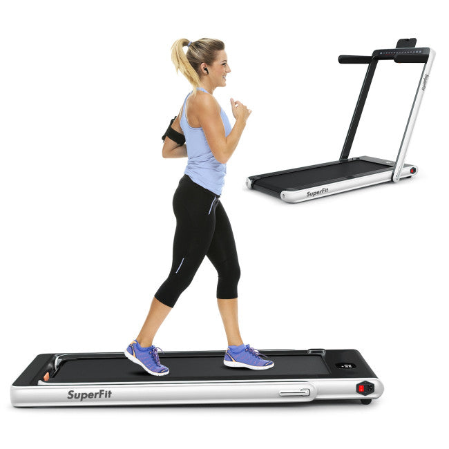 2-in-1 Electric Treadmill 2.25HP Folding Running Machine with Dual Display and Remote Controller