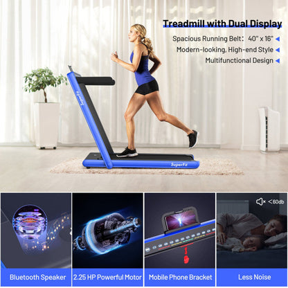 2-in-1 Electric Treadmill 2.25HP Folding Running Machine with Dual Display and Remote Controller