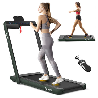 2-in-1 Electric Treadmill 2.25HP Folding Running Machine with Dual Display and Remote Controller