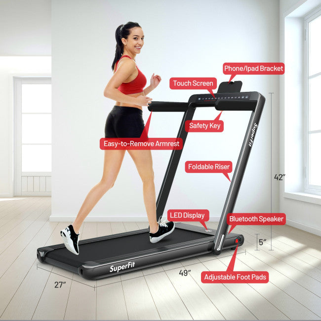 2-in-1 Electric Treadmill 2.25HP Folding Running Machine with Dual Display and Remote Controller