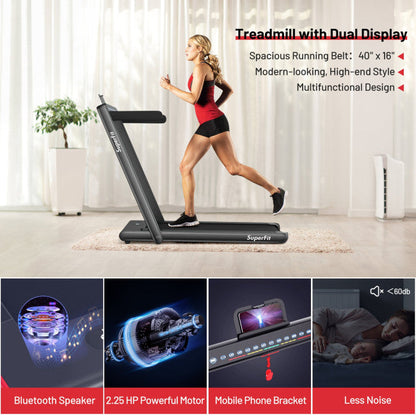 2-in-1 Electric Treadmill 2.25HP Folding Running Machine with Dual Display and Remote Controller