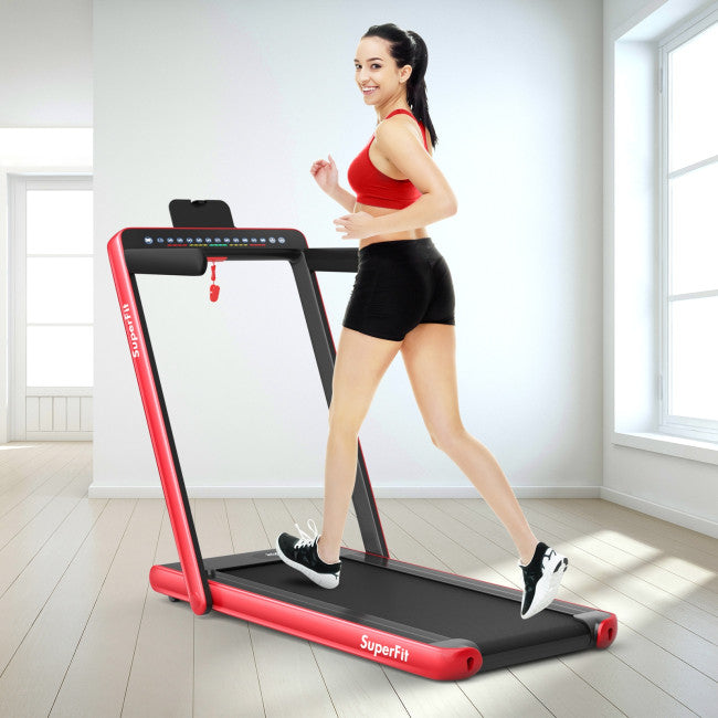 2-in-1 Electric Treadmill 2.25HP Folding Running Machine with Dual Display and Remote Controller