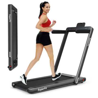 2-in-1 Electric Treadmill 2.25HP Folding Running Machine with Dual Display and Remote Controller