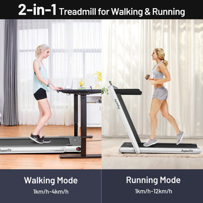 2-in-1 Electric Treadmill 2.25HP Folding Running Machine with Dual Display and Remote Controller