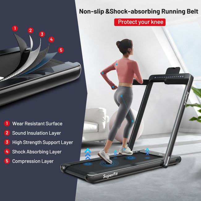 2-in-1 Electric Treadmill 2.25HP Folding Running Machine with Dual Display and Remote Controller