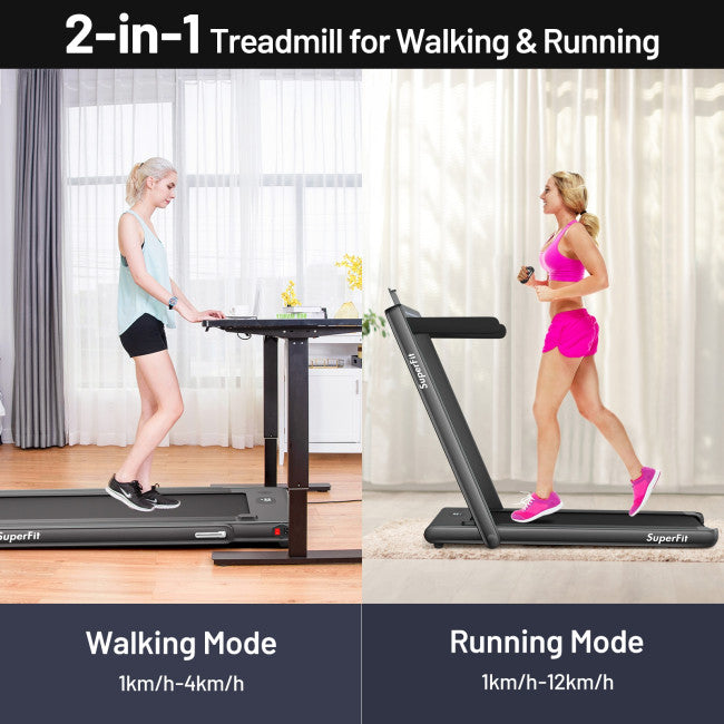 2-in-1 Electric Treadmill 2.25HP Folding Running Machine with Dual Display and Remote Controller