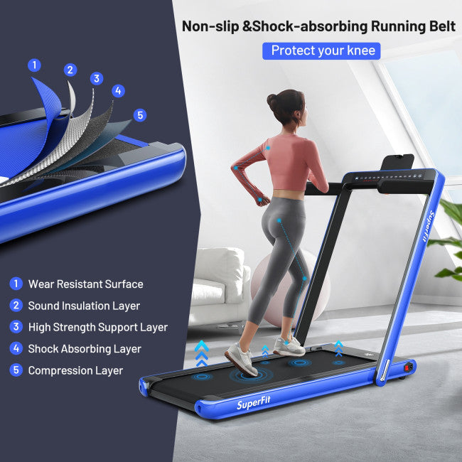 2-in-1 Electric Treadmill 2.25HP Folding Running Machine with Dual Display and Remote Controller