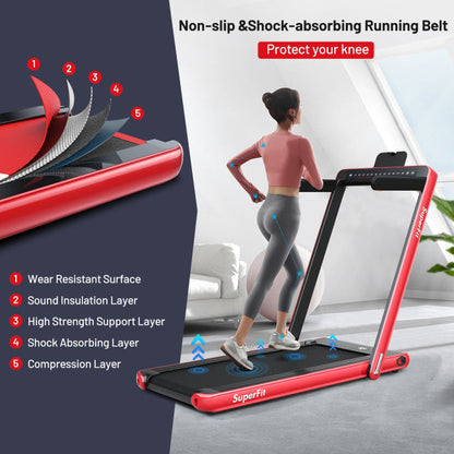 2-in-1 Electric Treadmill 2.25HP Folding Running Machine with Dual Display and Remote Controller