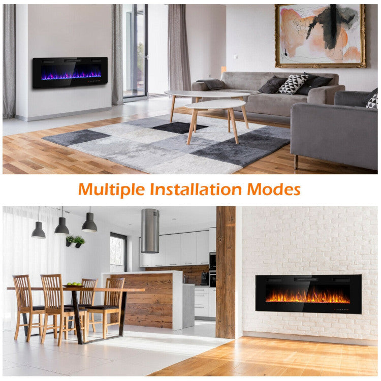 50 Inches Recessed Electric Fireplace Ultra Thin Wall Mounted Electric Heater with Remote Control and Timer