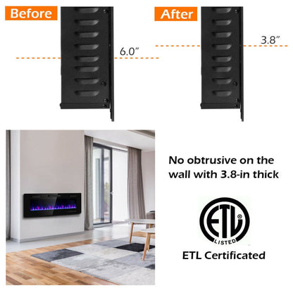 50 Inches Recessed Electric Fireplace Ultra Thin Wall Mounted Electric Heater with Remote Control and Timer