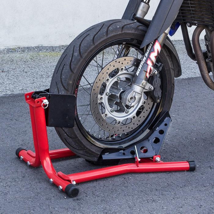 Heavy Duty Upright Motorcycle Front / Rear Wheel Chock Stand - Westfield Retailers