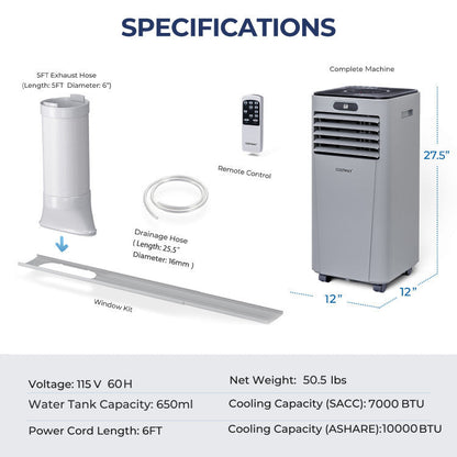 10000 BTU 4-in-1 Portable Air Conditioner with Dehumidifier and Fan Mode