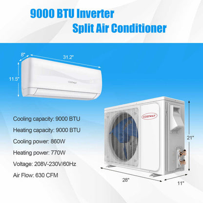 12000 BTU 17 SEER2 208-230V Ductless Mini Split Air Conditioner and Heater